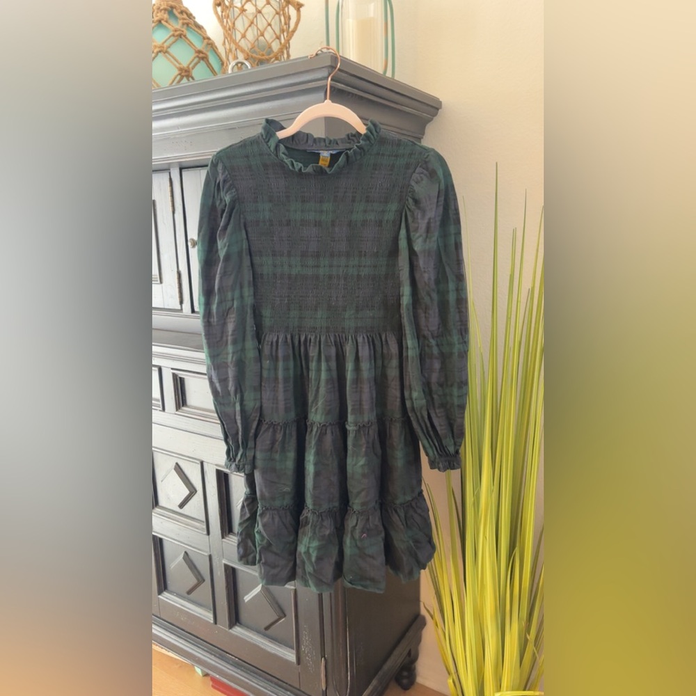 Polo by Ralph Lauren Girls Black and Green Smocked Plaid Dress